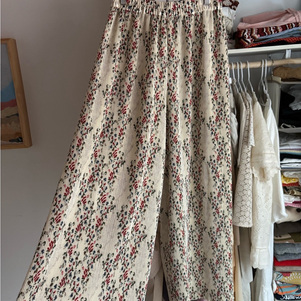 Sezane Cream and Red Wide Leg Pants